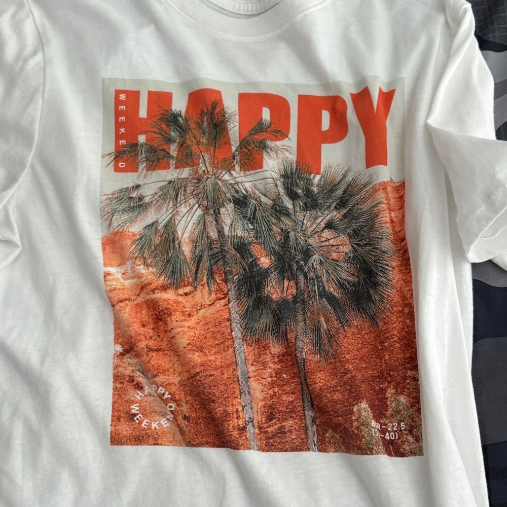 Wonder Nation White Tee with Orange and Green Palm Print